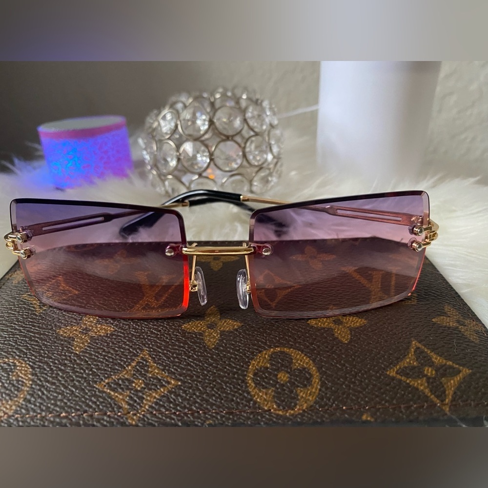 Vintage Style Rimless Rectangular Sunglasses NWOT - Picture 3 of 4